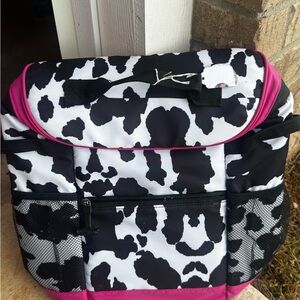 Black & White Cow Print Backpack with Pink Trim